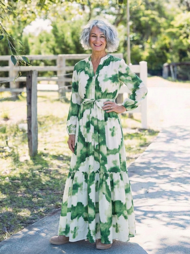 Sabine | Maxikleid mit langen Ärmeln und Taillenknoten