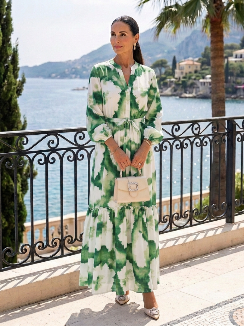 Sabine | Maxikleid mit langen Ärmeln und Taillenknoten
