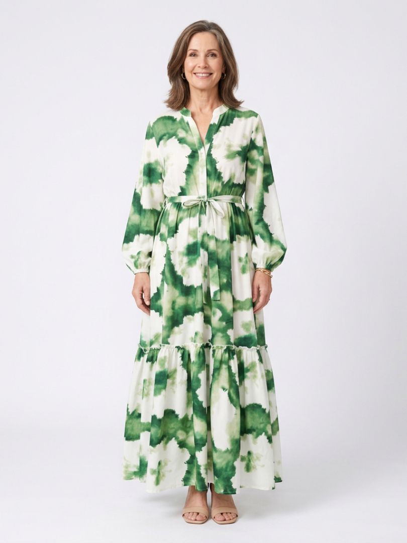 Sabine | Maxikleid mit langen Ärmeln und Taillenknoten