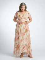 Elara | V-Ausschnitt Kurzarm Blumenkleid