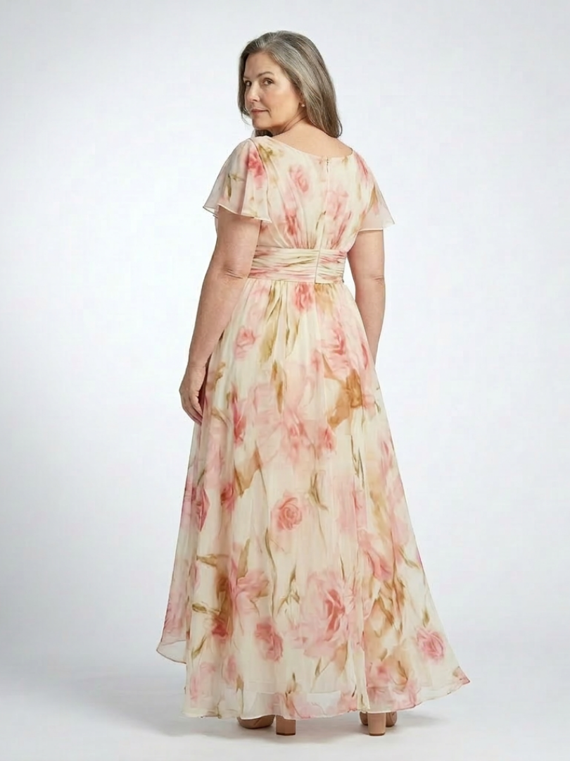 Elara | V-Ausschnitt Kurzarm Blumenkleid