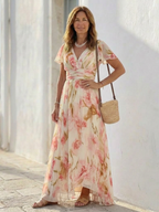 Elara | V-Ausschnitt Kurzarm Blumenkleid