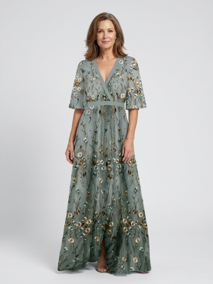 Élodie – Lange Blumenkleid mit V-Ausschnitt