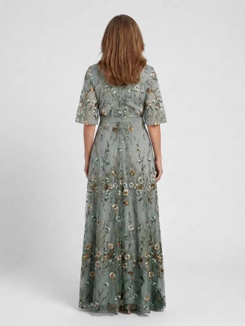 Élodie – Lange Blumenkleid mit V-Ausschnitt