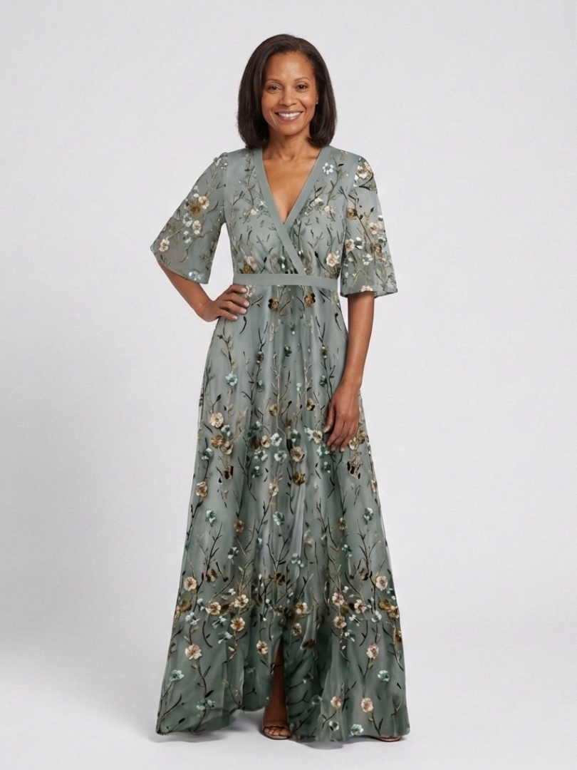 Élodie – Lange Blumenkleid mit V-Ausschnitt