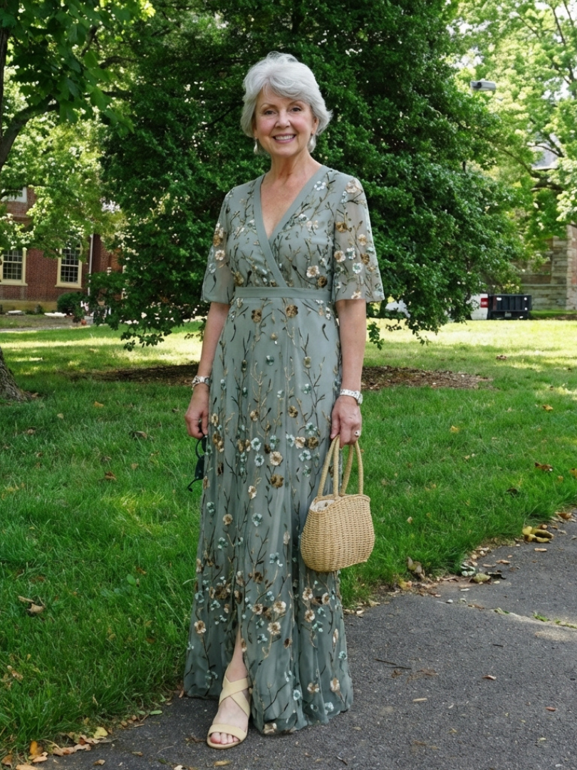 Élodie – Lange Blumenkleid mit V-Ausschnitt