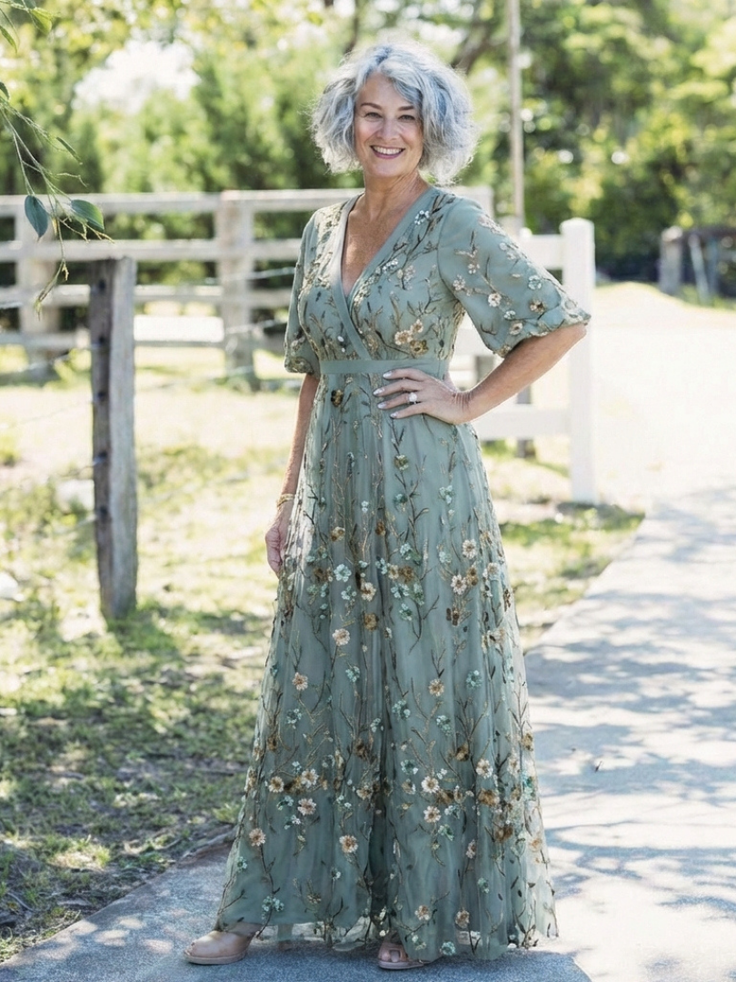 Élodie – Lange Blumenkleid mit V-Ausschnitt