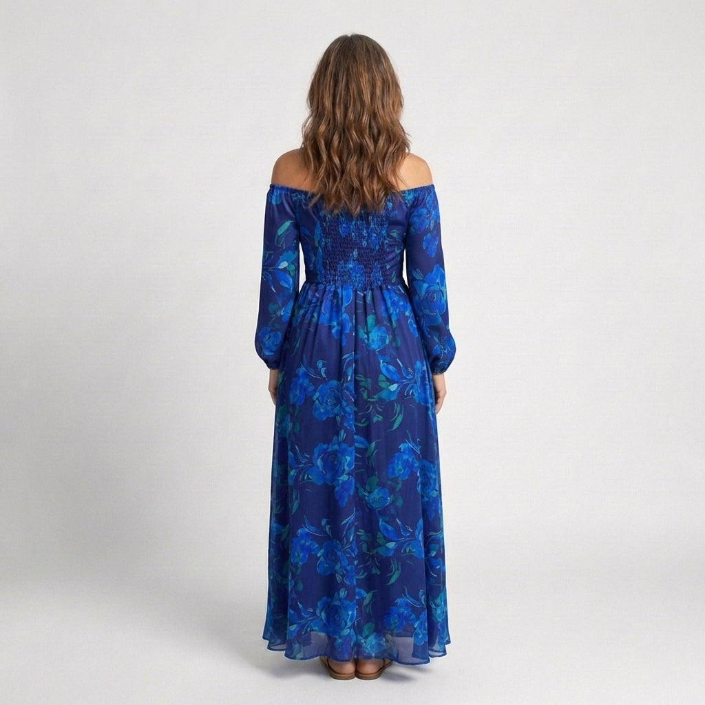 Aspen | Off-Shoulder Blumen-Maxi-Kleid