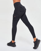 Cargo-Fitness-Leggings – Schwarz