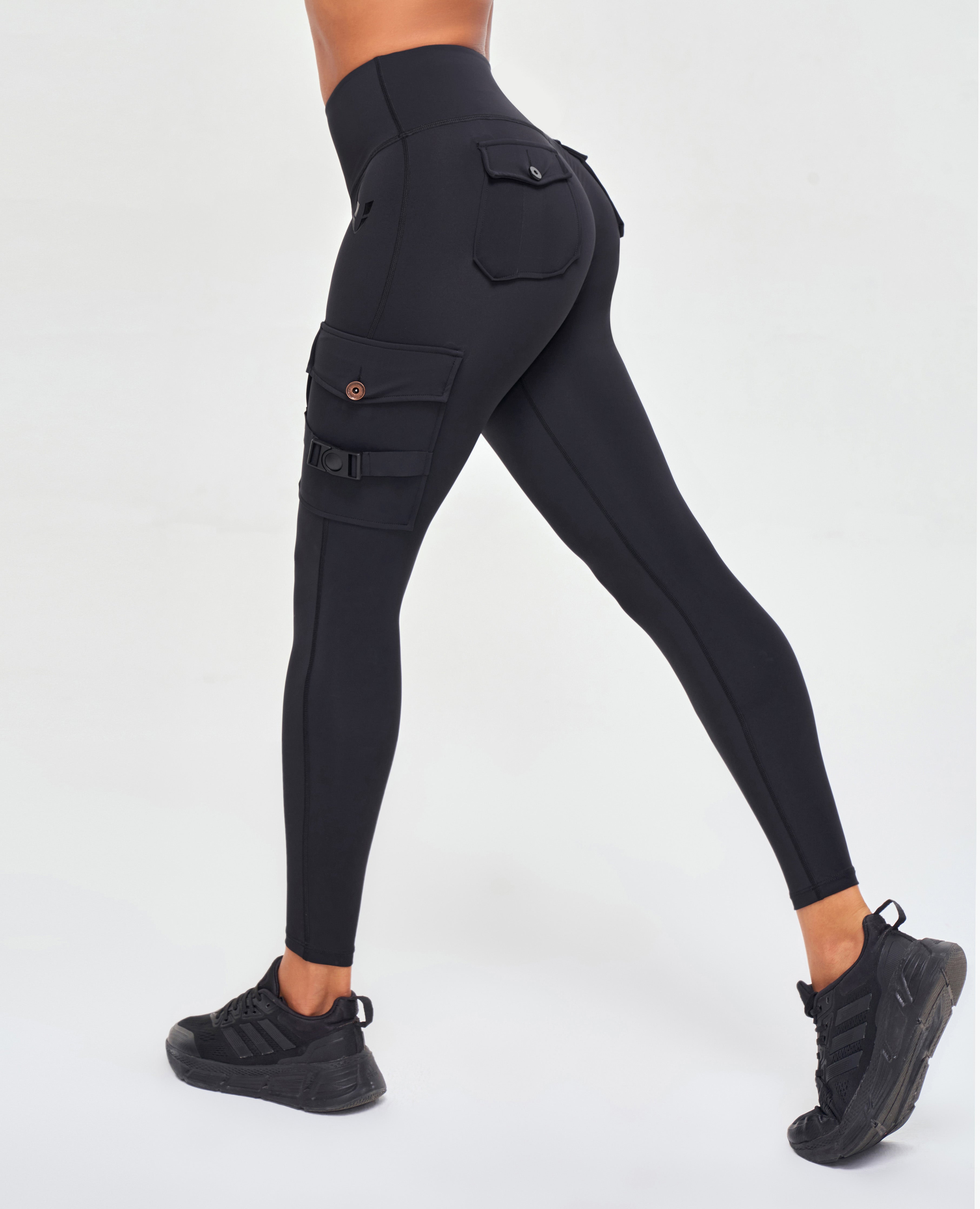Cargo-Fitness-Leggings – Schwarz