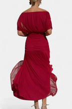 Lilo| Maxikleid mit V-Ausschnitt, Blumenstickerei und Falten