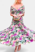 Lilo| Maxikleid mit V-Ausschnitt, Blumenstickerei und Falten