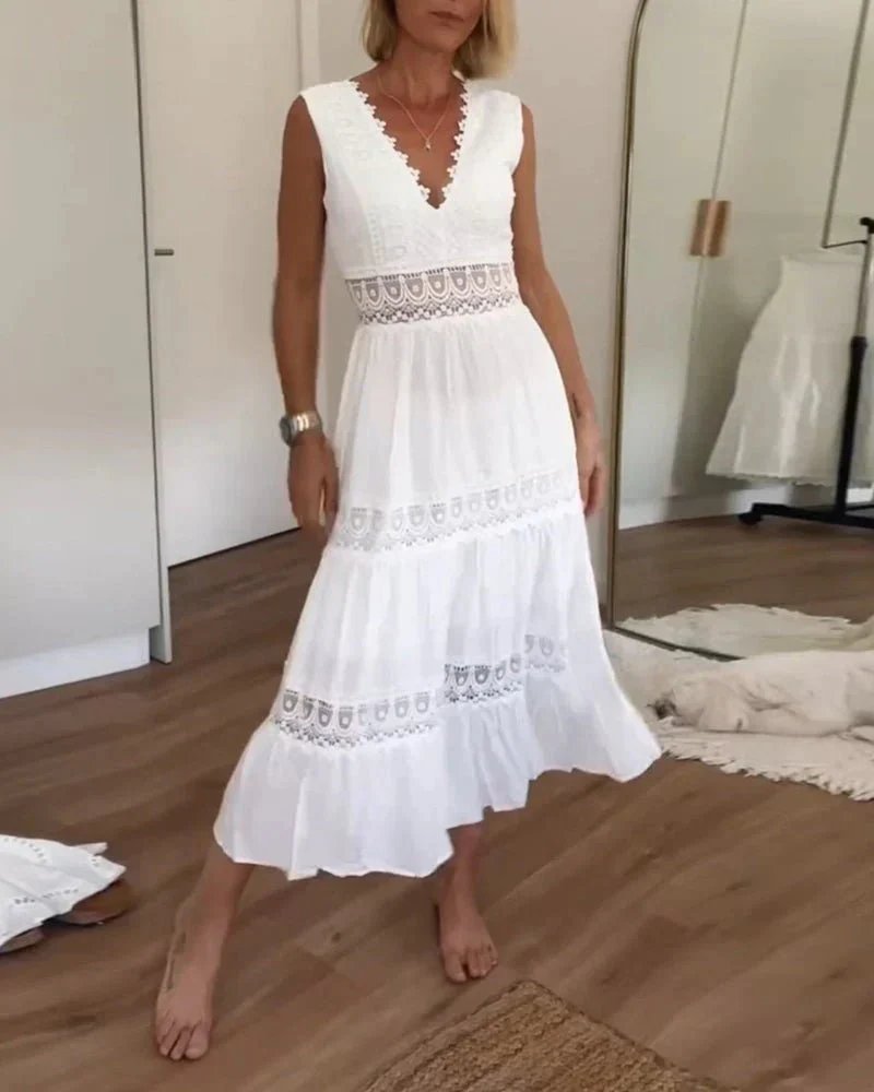 Sigrid | Elegantes Sommer-Maxikleid mit Spitzen-Details