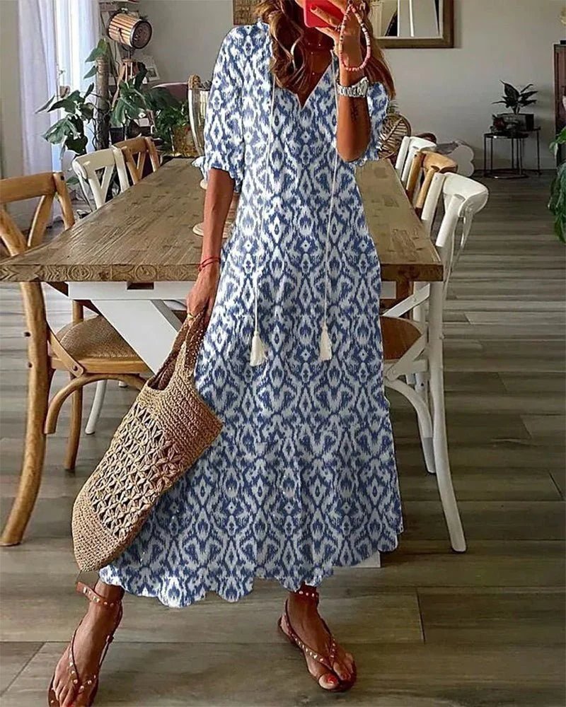 Yesha | Fließendes, leichtes Maxikleid mit V-Ausschnitt
