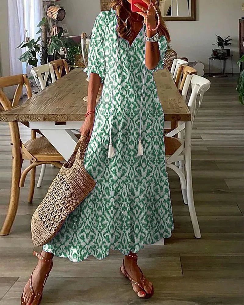 Yesha | Fließendes, leichtes Maxikleid mit V-Ausschnitt