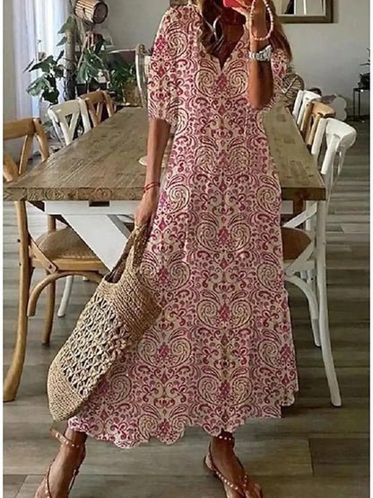 Yesha | Fließendes, leichtes Maxikleid mit V-Ausschnitt