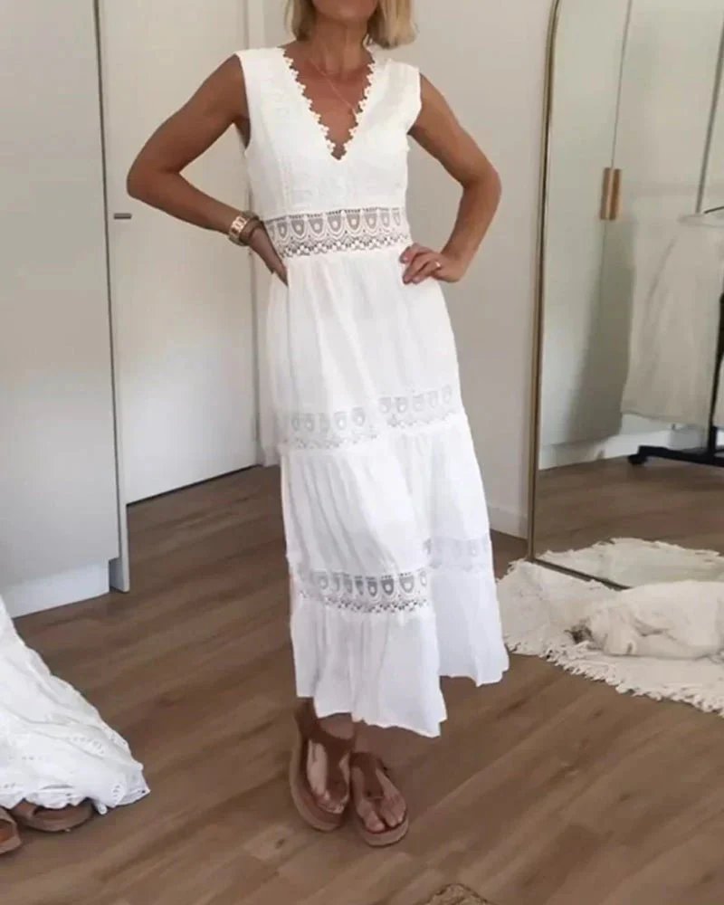 Sigrid | Elegantes Sommer-Maxikleid mit Spitzen-Details