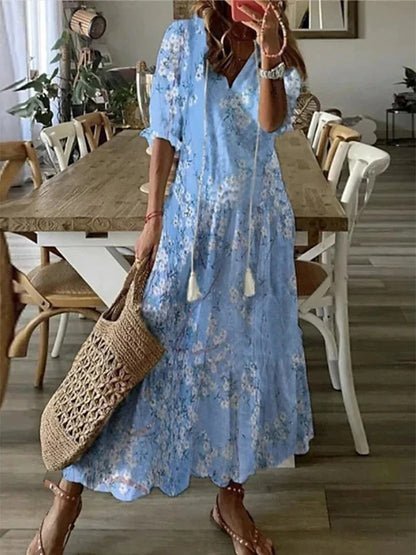Yesha | Fließendes, leichtes Maxikleid mit V-Ausschnitt