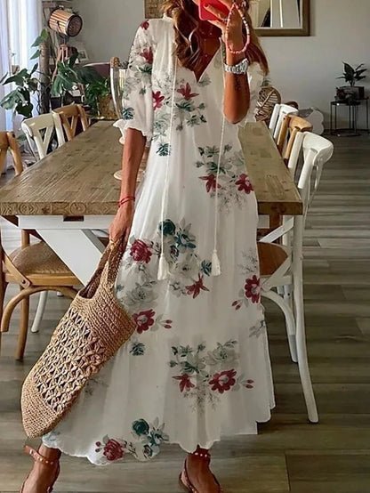 Yesha | Fließendes, leichtes Maxikleid mit V-Ausschnitt