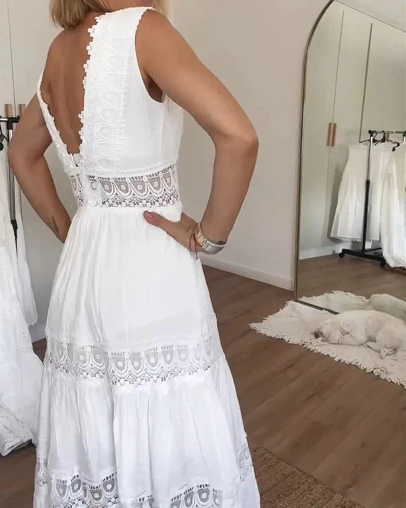 Sigrid | Elegantes Sommer-Maxikleid mit Spitzen-Details
