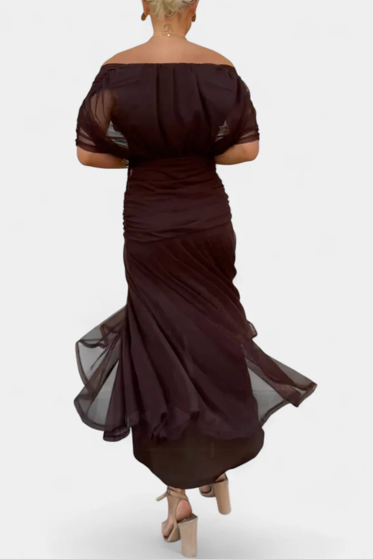 Lilo| Maxikleid mit V-Ausschnitt, Blumenstickerei und Falten