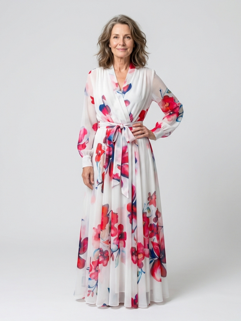 Lillian | Floral Langärmliges Wickel-Maxikleid