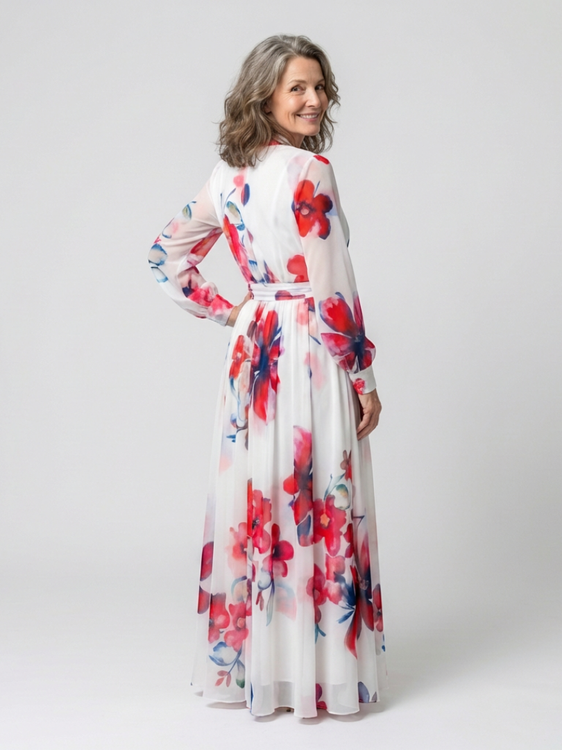 Lillian | Floral Langärmliges Wickel-Maxikleid