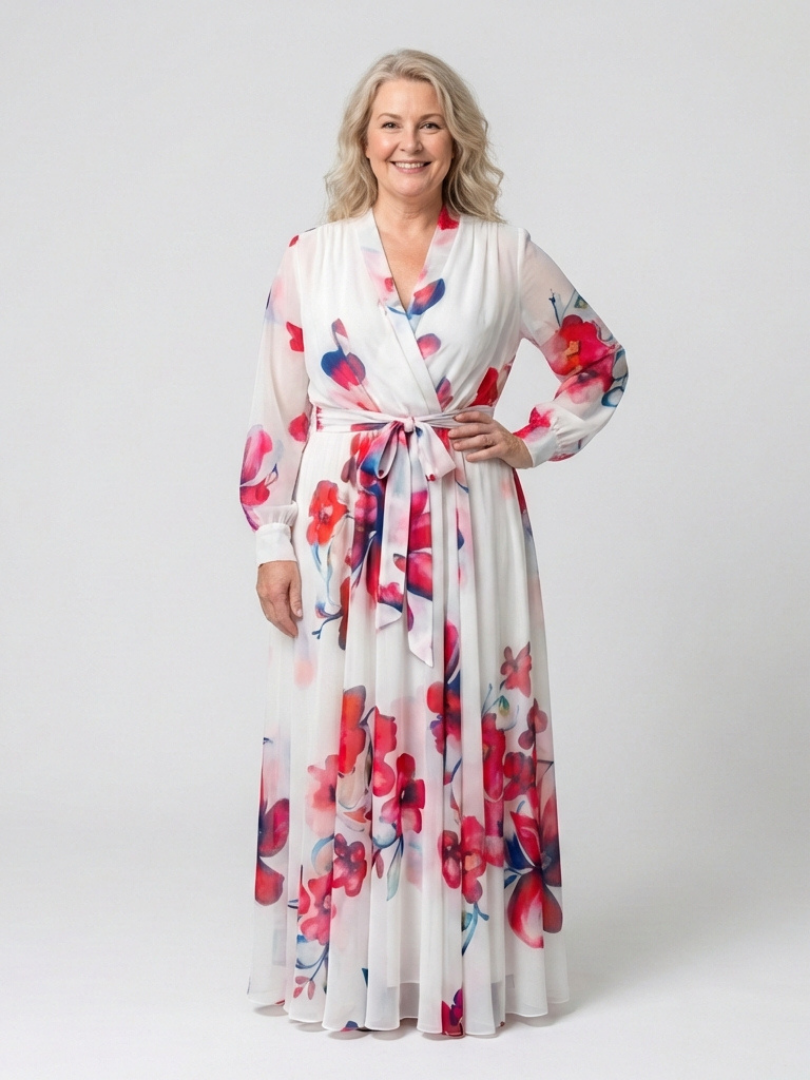Lillian | Floral Langärmliges Wickel-Maxikleid