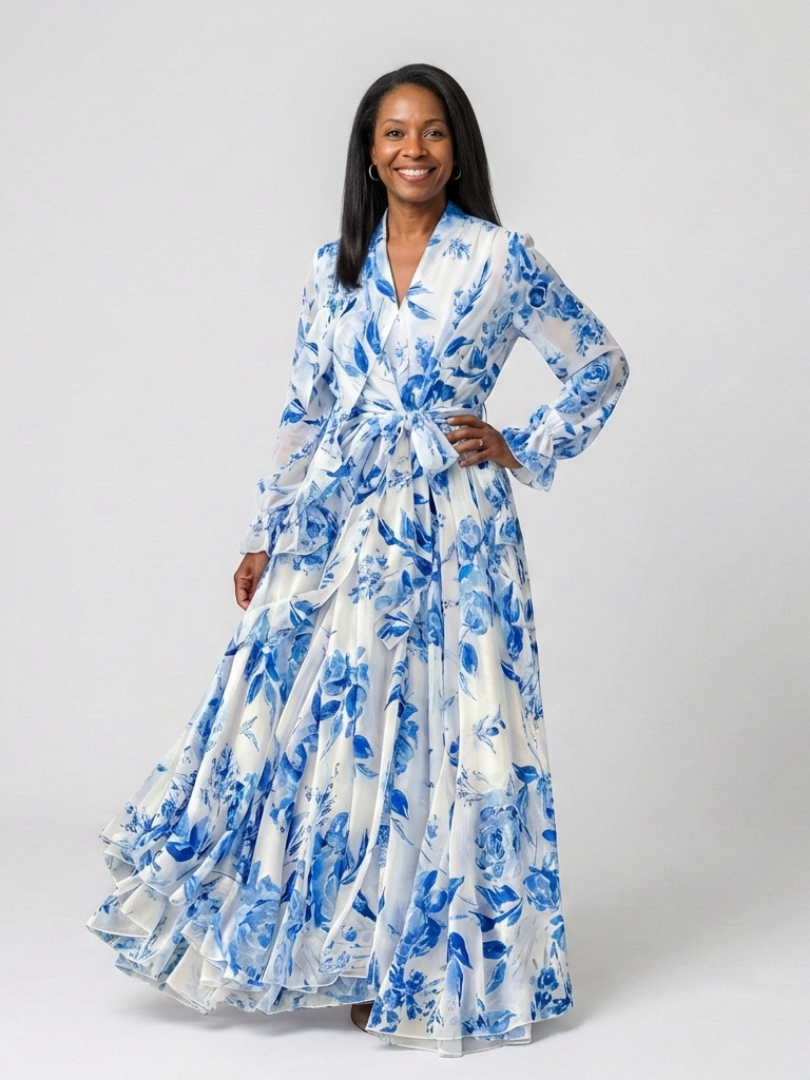 Lillian | Floral Langärmliges Wickel-Maxikleid