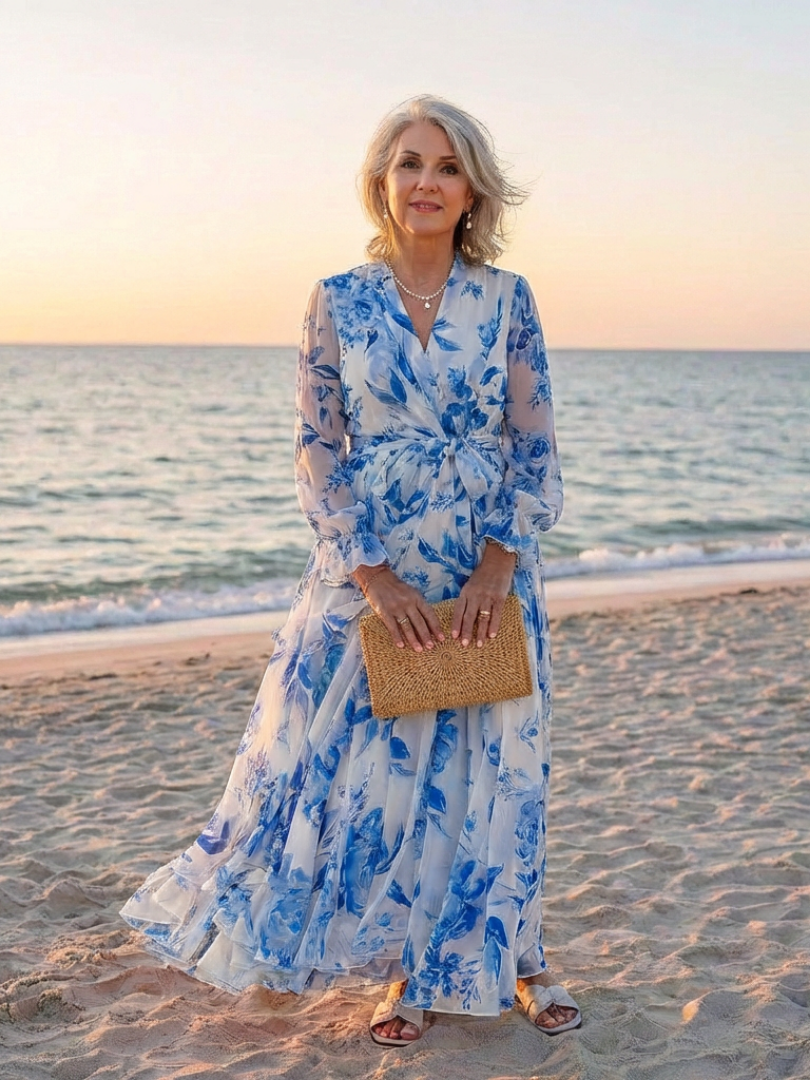 Lillian | Floral Langärmliges Wickel-Maxikleid