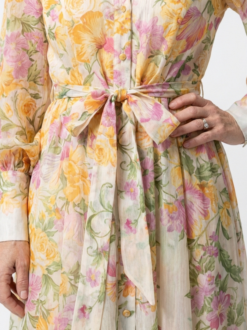 Cressida | Florales, transparentes Maxikleid mit langen Ärmeln