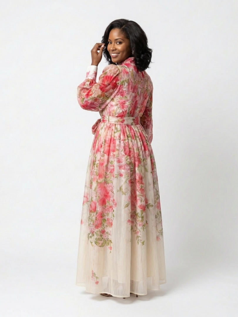Cressida | Florales, transparentes Maxikleid mit langen Ärmeln