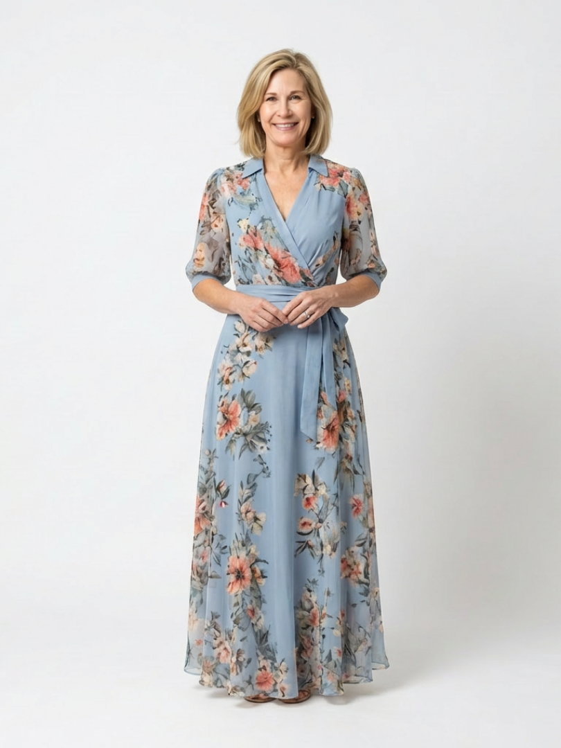 Elowen | Florales Wickel-V-Ausschnitt Maxikleid
