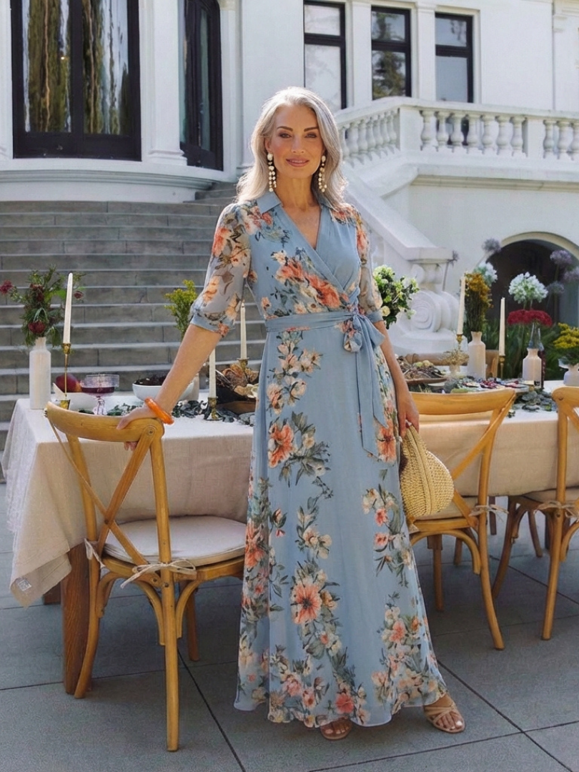 Elowen | Florales Wickel-V-Ausschnitt Maxikleid