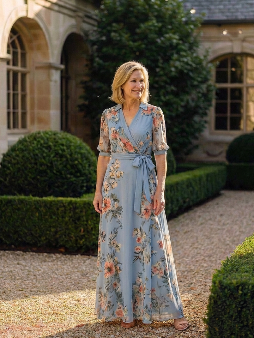 Elowen | Florales Wickel-V-Ausschnitt Maxikleid