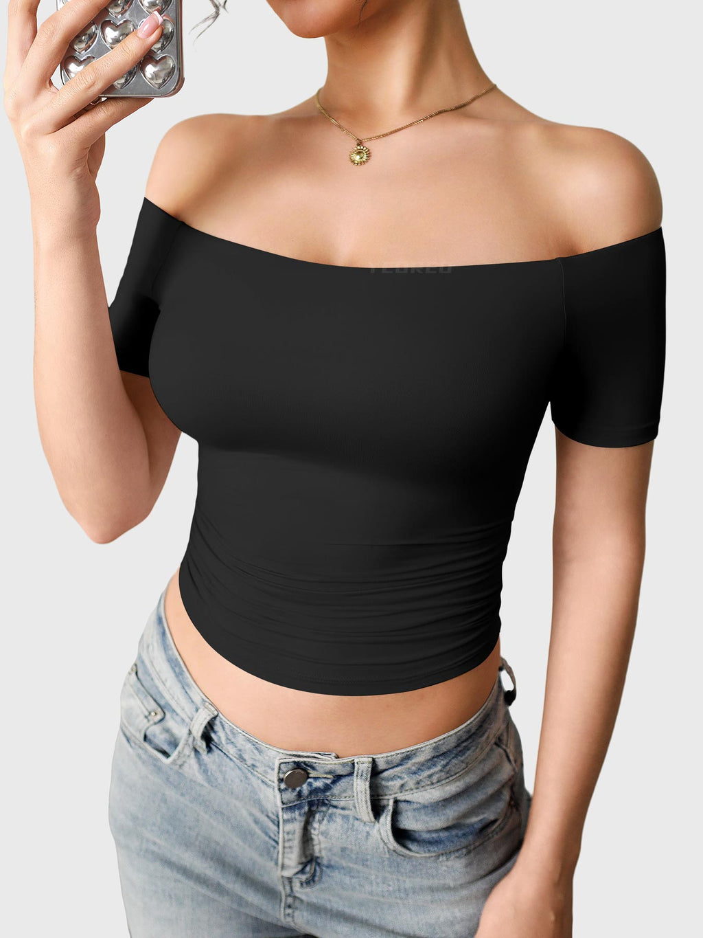 FitStyle Luzlie Off-Shoulder Kurzarm-Top