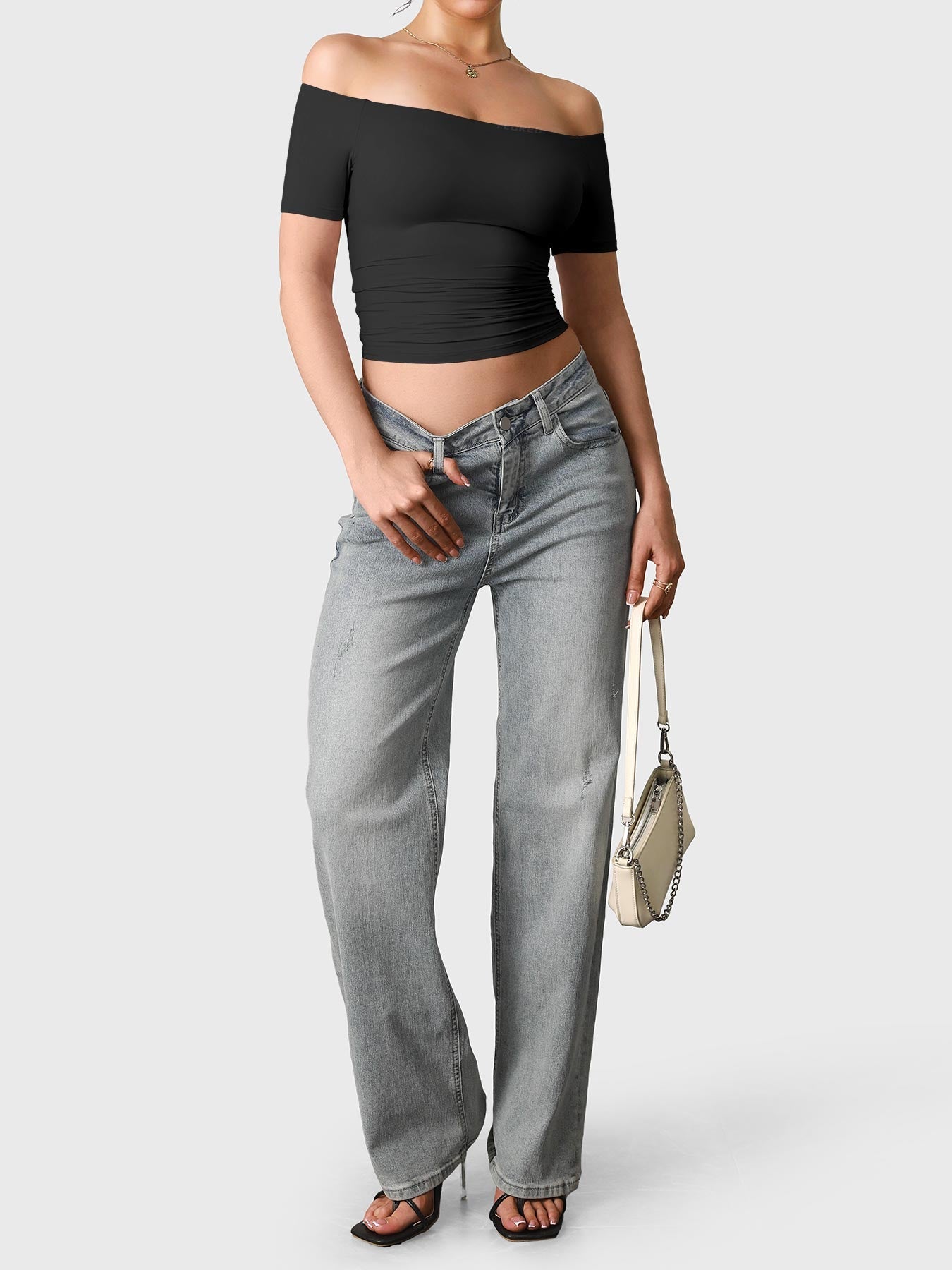 FitStyle Luzlie Off-Shoulder Kurzarm-Top