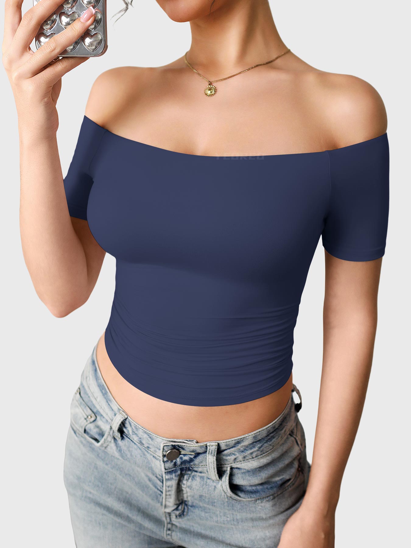FitStyle Luzlie Off-Shoulder Kurzarm-Top