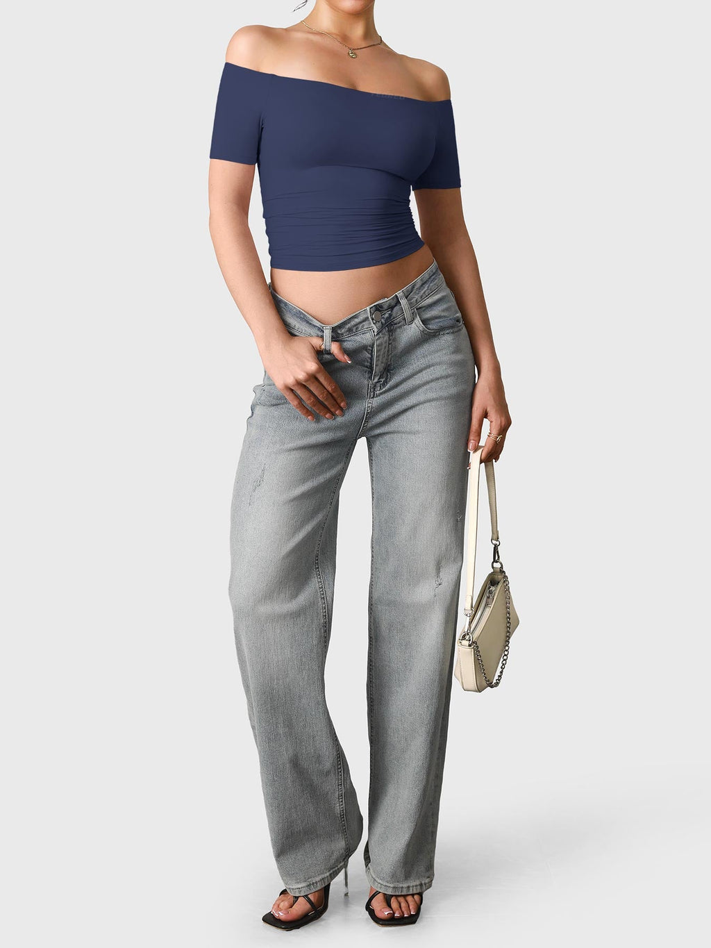 FitStyle Luzlie Off-Shoulder Kurzarm-Top