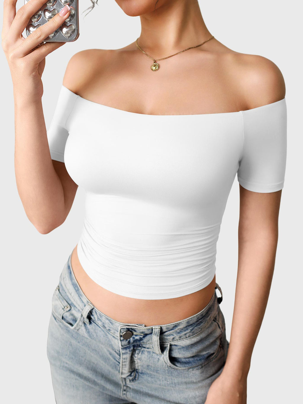 FitStyle Luzlie Off-Shoulder Kurzarm-Top